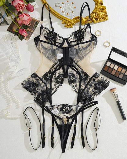 RaveStone Ashen Sexy Mesh See-through Thin Lace Bra Set