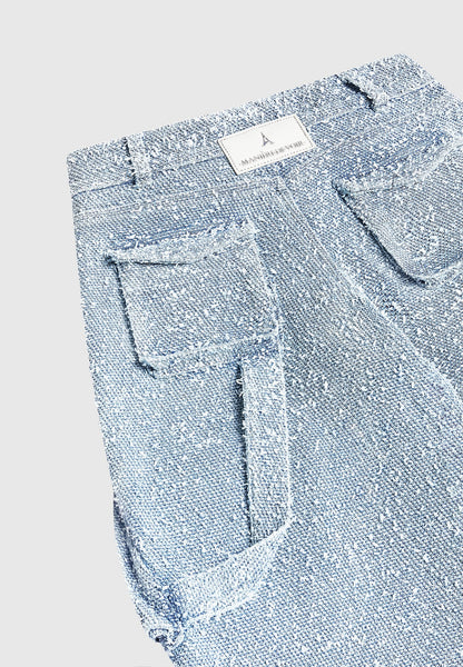 High Waisted Boucle Denim Cargo Pants