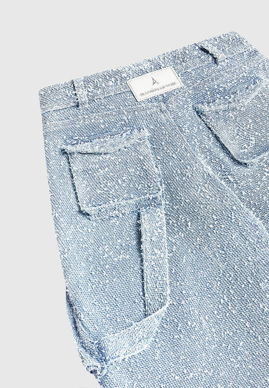 High Waisted Boucle Denim Cargo Pants