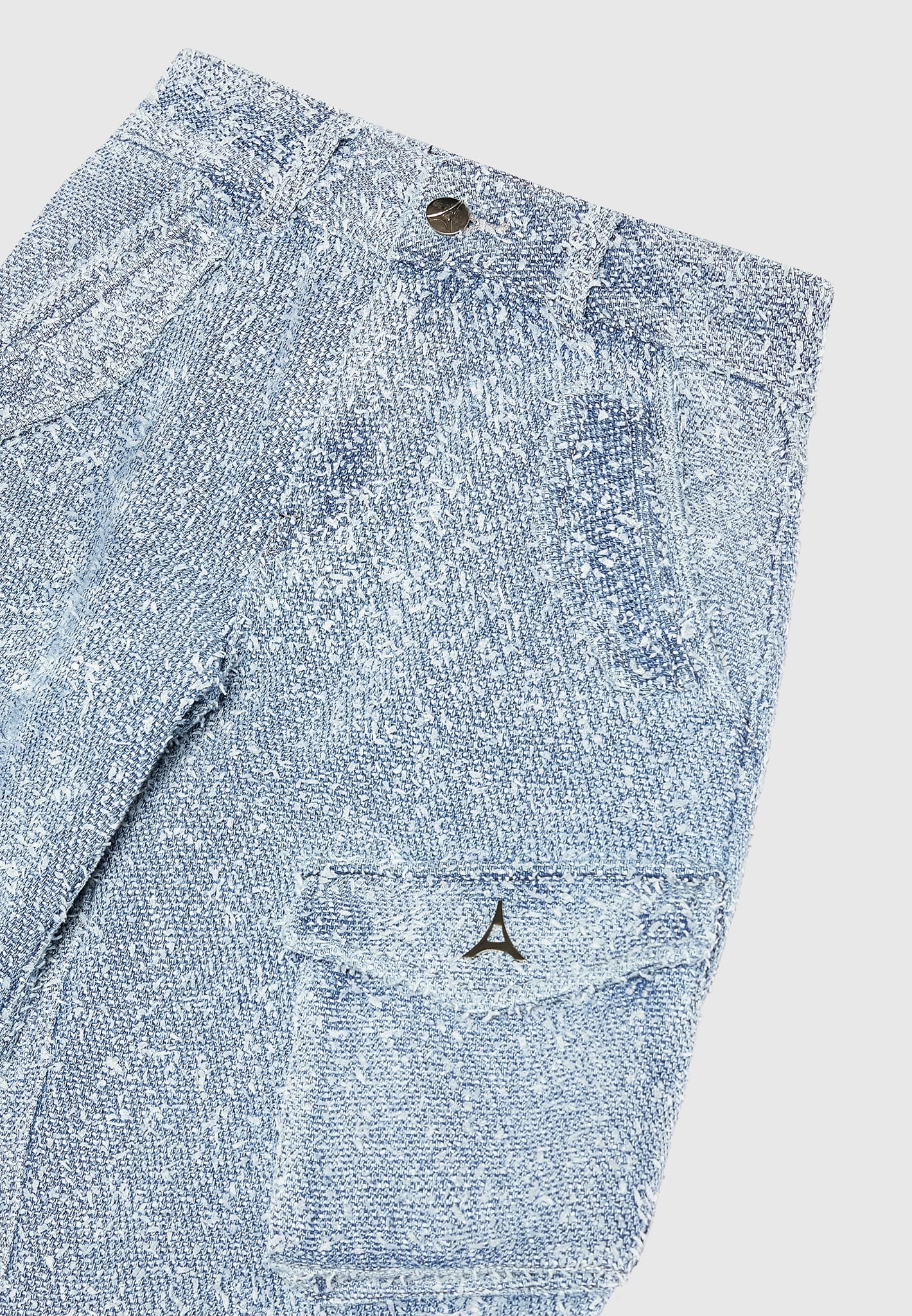 High Waisted Boucle Denim Cargo Pants