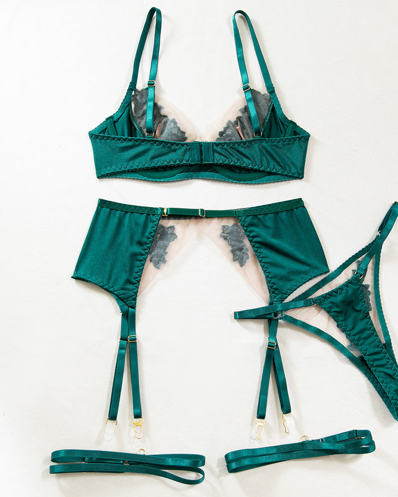 Iron Eclipse Sexy Mesh See-Through Flower Embroidery Push-Up Bra Sexy Lingerie Set